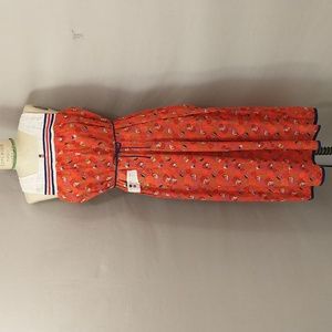 50s Vintage Shift Dress Red Cotton Eyelet Trim Sleeveless Fifties Print Kitchy